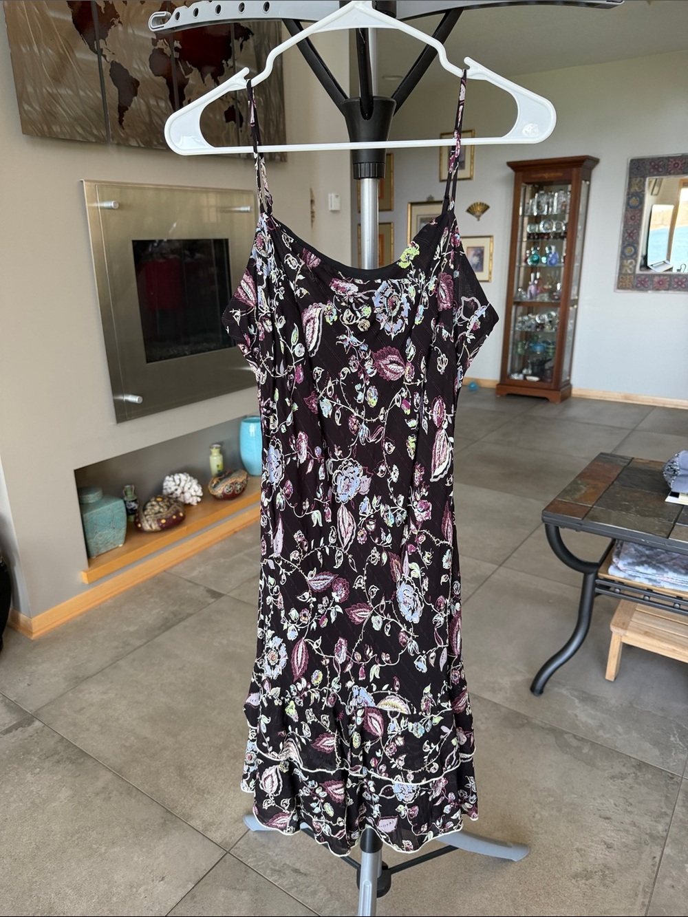 Lily floral spaghetti strap dress- black purple blue lilac size M